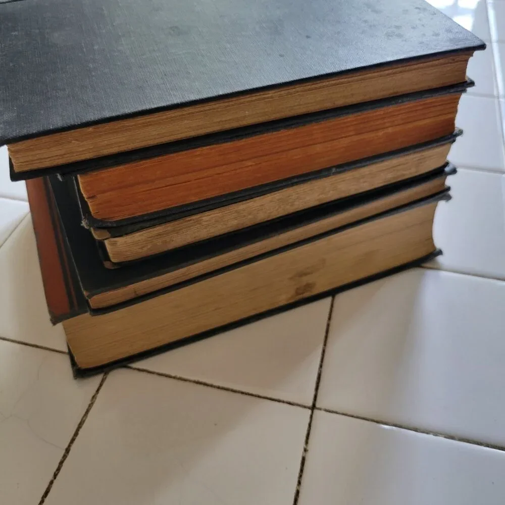 5 Blue Red Vintage Book Set Lot Staging Decor Retro Prop Shelf Mantle Centerpiec
